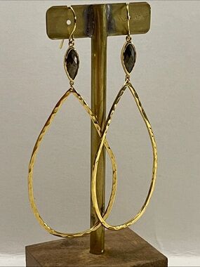 Gorjana Hammered Gold Teardrop Earrings with Pyrite Stone Accent